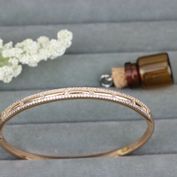 Elegant Dual Row Diamond-Cut Rose Gold Bangle for Women, XPBL0442 - Picture 10 of 11